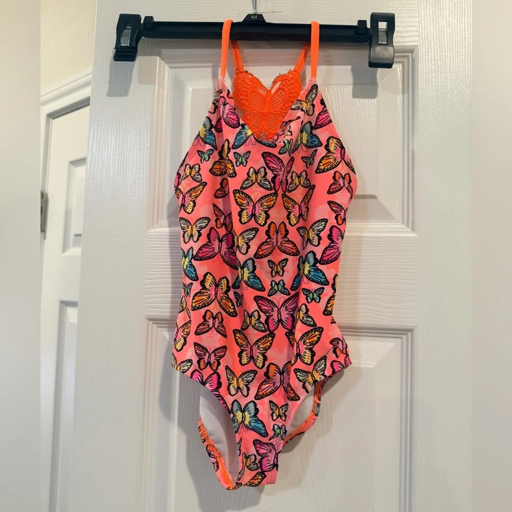 Wonder Nation Pink Butterfly Kids Swim One Piece